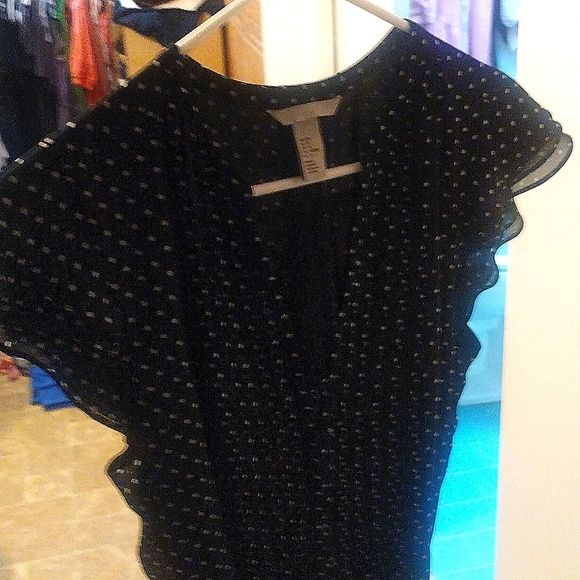 4/$20 H&M black & white polka dot button up dress with ruffled cap sleeves-8 - Picture 3 of 7